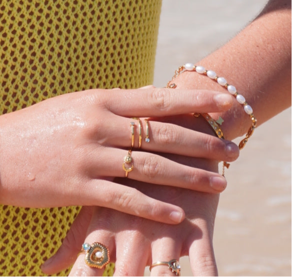 SUN AND MOON" RING, 18K GOLD PLATED STEEL