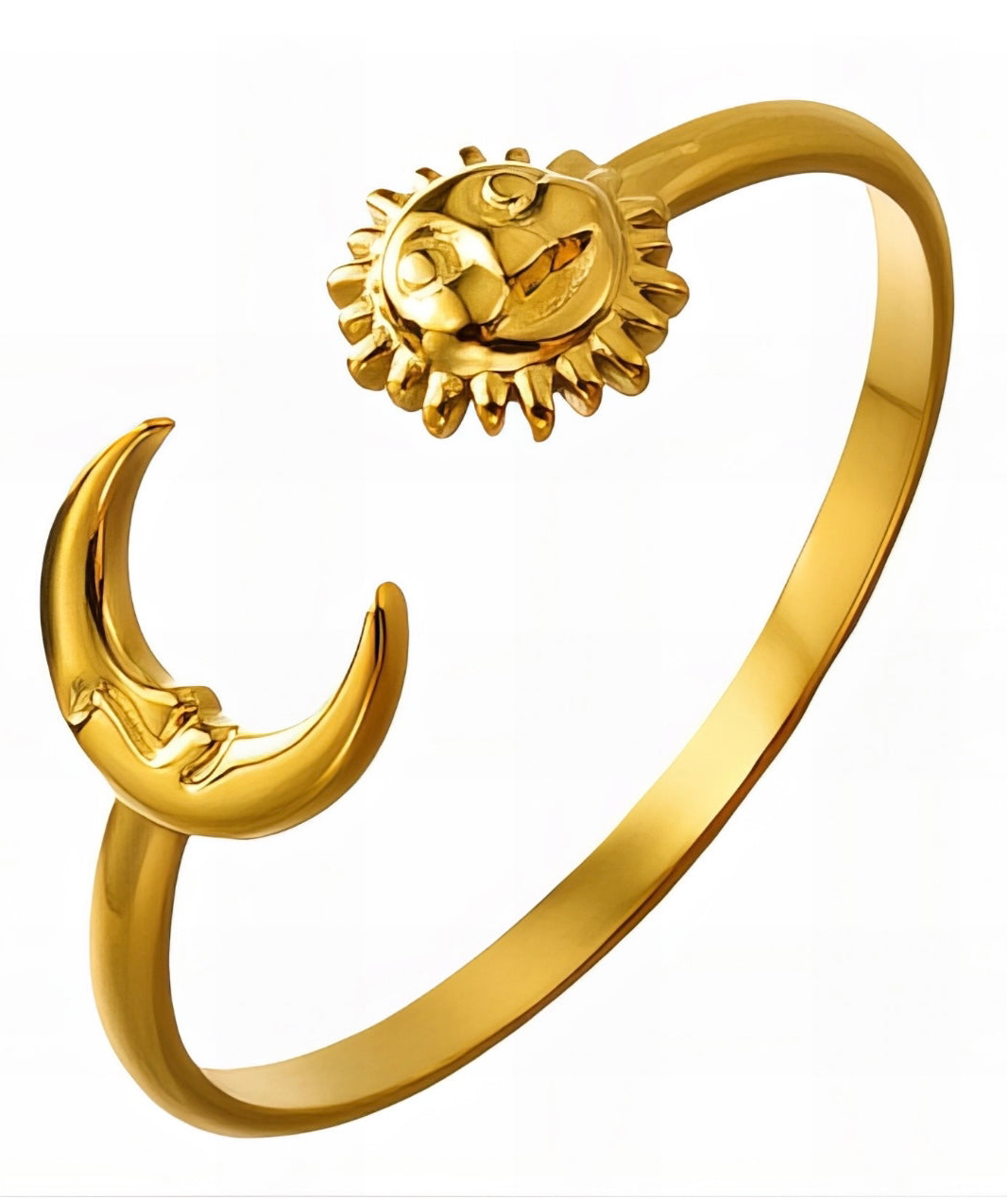SUN AND MOON" RING, 18K GOLD PLATED STEEL