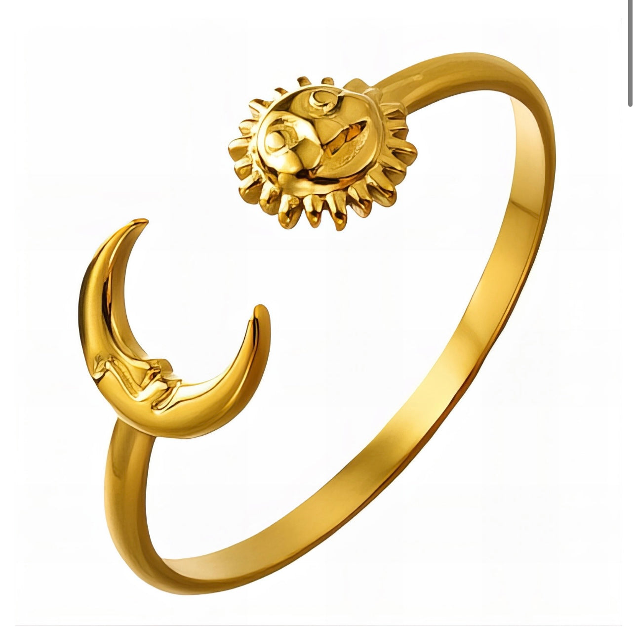 SUN AND MOON" RING, 18K GOLD PLATED STEEL